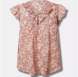 Torrid Ruffle Flutter Sleeve Top Color Nadja Wildflowers Pristine Size 2x NWT